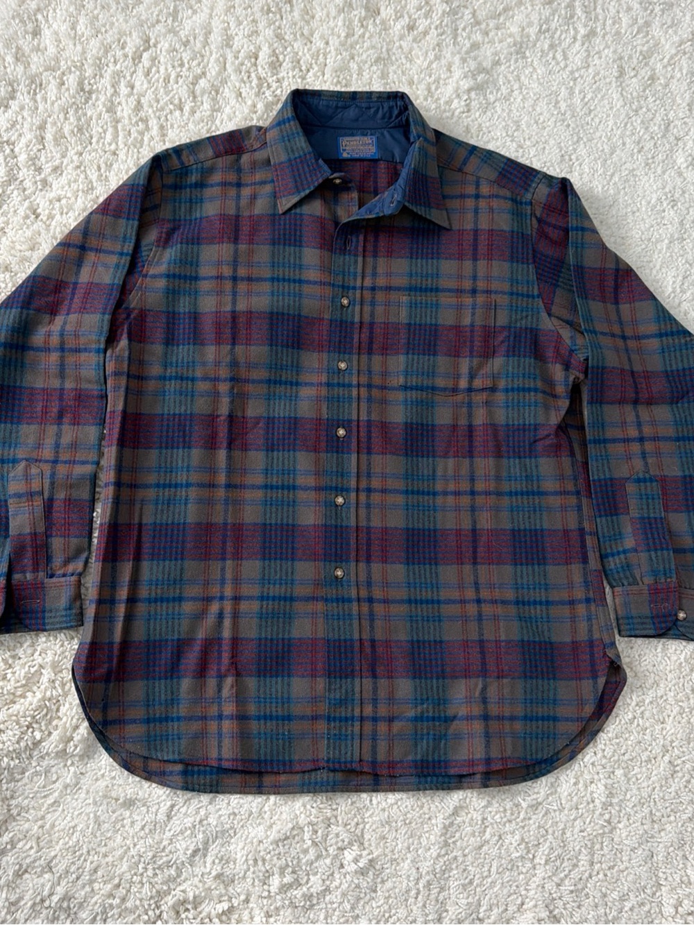 Pendleton Men's Plaid Button-Down Shirt in Blue, Brown and Purple